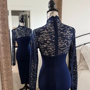 Nookie Navy Lace Long Sleeve Dress